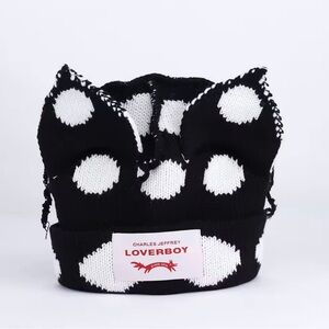 Kids Black & White Polka Dot Knit Hat